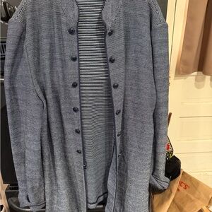 St. John Navy Striped Lightweight Shirt Jacket